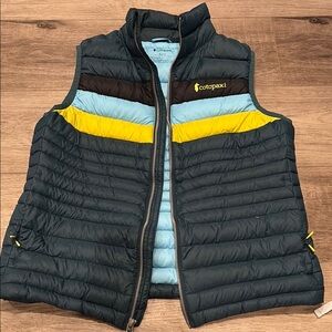 Cotopaxi Fuego Women’s Puffer Vest - teal, blue and yellow, down filling